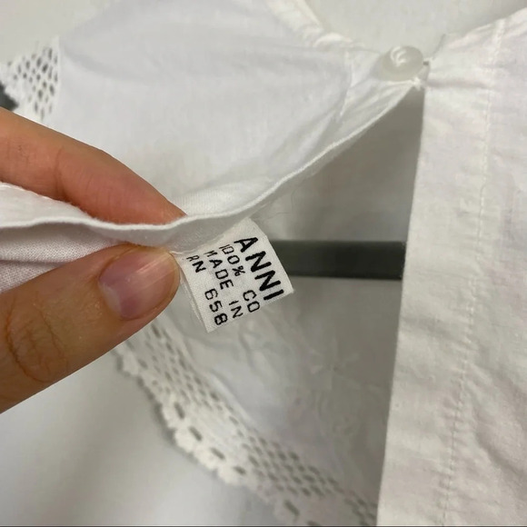 Vintage Off White Annie Cotton Crochet Edge Fabric Button Back Lace Collar - Picture 7 of 15